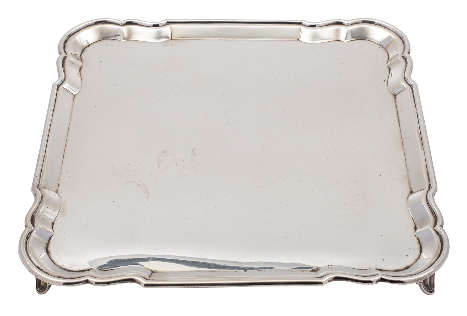 A silver shaped square salver by Atkin Brothers, Sheffield 1934 (jubilee mark),