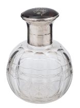 A silver, tortoiseshell piqué and facetted glass cologne bottle, maker's mark illegible,