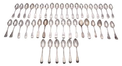 A collection of Exeter silver tea spoons, various 19th century makers, mainly initialled,