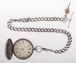 Charles Ford, Barnstaple, a silver hunter pocket watch with Albert chain,