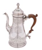 A George II or III silver coffee pot, unmarked, circa 1760,