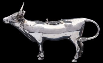 A German silver cow creamer, stamped STERLING, GERMANY and 925, 1950s,