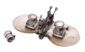 A Chinese export silver and mother of pearl inkstand by Luen Hing, Shanghai, circa 1880-1925,