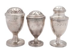 Three silver vase shaped casters, the first Victorian Scottish by Marshall & Sons, Edinburgh 1880,