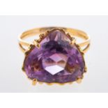 A vintage gold amethyst ring, handcrafted yellow metal mount mount,