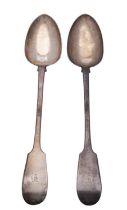 A pair of Victorian silver Fiddle pattern basting spoons by Edwin Sweet, Exeter 1850,