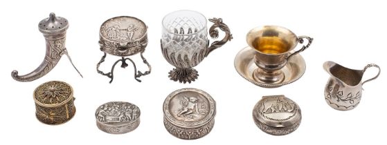 A collection of Continental silver small items, mostly late 19th or early 20th century,