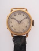 A lady's 18ct gold wristwatch the silvered dial with Arabic numerals and blued steel moon hands,