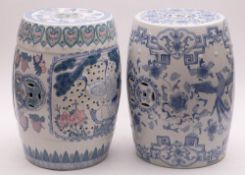 Two Chinese porcelain barrel shaped seat