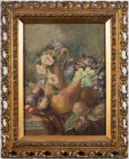 British School (19th Century) A still life with fruit and flowers Watercolour 34 x 25cm In ornate