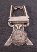 A silver mounted miniature Turkish Crimea Medal in the form of a small easel,