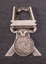 A silver mounted miniature Turkish Crimea Medal in the form of a small easel,