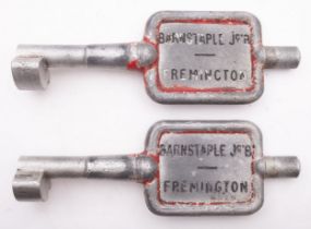 GWR/BR-W Two Tyers No 9 aluminium single line key tokens, 'Barnstaple Jc B- Fremington', 19.