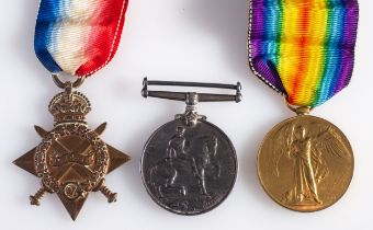 A WWI trio, 1914-15 Star, War Medal and Victory Medal, '1026 Pte P. Taylor R.