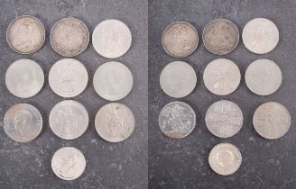 A small group of coins including 1887 crown, 1984 crown with Coronation crowns etc.