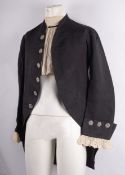 A George III gentleman's black two-piece court suit comprising a tailcoat with cut steel buttons