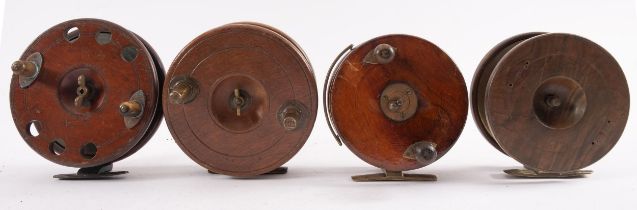 A Milward paten Scarborough fishing reel, marked on the twin brass handles,