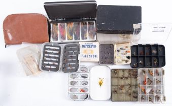 A collection of Fly Fishing- tube flies in a box, prawn patterns, in a plastic box,