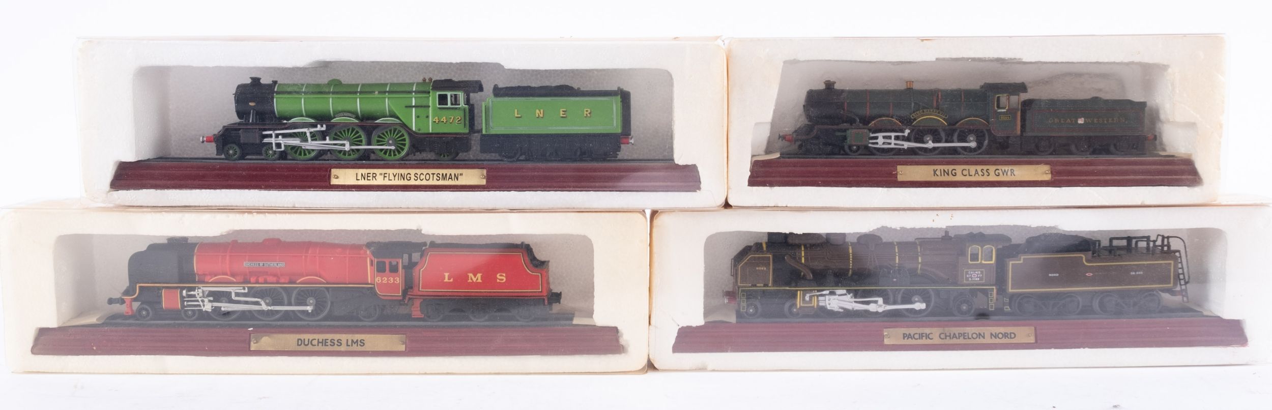 A boxed group of four resin static steam outline locomotives