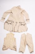 A George III gentleman's three-piece ivory suit comprising a wool tailcoat and breeches,