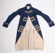 A George III gentleman's blue corded silk tailcoat,
