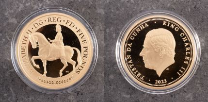 A 2023 Queen Elizabeth Coronation Anniversary Proof Five Pounds Coin, 22ct, 40g, 38.