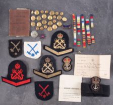 A quantity of WWII Royal Naval buttons, cloth patches and insignia etc.