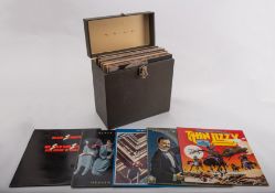 An LP carrying case with approximately 39 vinyl LPs of mainly Rock music: including by Black