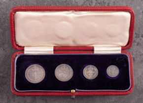 A cased set of Edward VII silver Maundy money 1905 1d-4d,