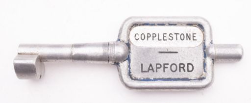 GWR/BR-W Tyers No 9 aluminium single line key token, 'Copplestone-Lapford', 19.