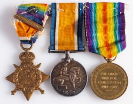 A WWI trio comprising of 1914 Star with clasp and rosette, War Medal, and Victory Medal,