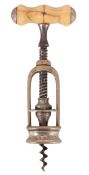 A French twin pillar single action L'Excelsior corkscrew;