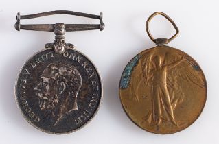 A WWI pair War Medal and Victory Medal, ' 17501Pte R. Creswell R IR Rif'.