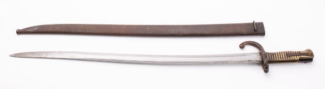 A 19th Century French 1866 pattern ' Chassepot ' rifle bayonet, engraved St Etienne X 1872,
