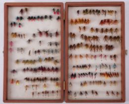 A modern mahogany case of Lough Flies-wet and dry trout and sea trout fishing flies