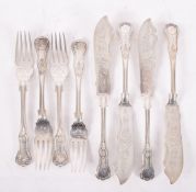 Queen Victoria Royal Interest: A set of four 19th century silver plated Kings pattern fish knives
