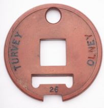 Tyers No.6 fibre single line tablet, 'Turvey-Olney', 11cm diameter.