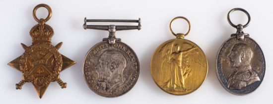 A WWI group four, 1914 Star, War Medal, Victory Medal, and Territorial Force Efficiency Medal,