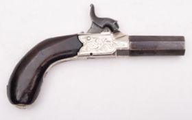 A 19th century percussion cap boxlock pistol, unsigned, octagonal 2 inch turn off barrel,