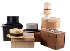 Seven various hats in card and other boxes, comprising: a top hat by Lock & Co.