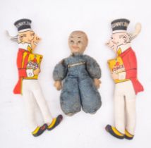 Two Sunny Jim advertising soft toys for Force wheat flakes, 42cm high; and a Merrythought doll,