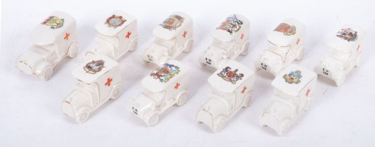 A group of eleven WWI period crested ware Ambulances,