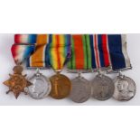 A WWI group of six, 1914 Star with clasp, War Medal, Victory Medal, Defence Medal,