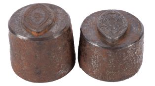 Two early 20th Century iron papal or religious medallion dies, maker T Fattorini Ltd., 7cm diameter.