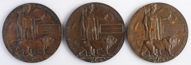 Three WWI bronze Memorial Plaques, 'Albert Godbeer', 'William Fredrick Richard Godbeer',