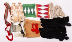 An assortment of 18th- and 19th-century textile items comprising a pair of early 19th-century silk