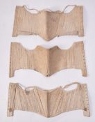 Three cotton and linen corsets of diminutive dimensions, possibly trade samples or child's pieces,