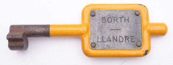 GWR/BR-W Tyers No 9 steel single line key token,' Borth-LLandre' 19.