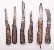 A group of five 19th century English pocket knives, various makers including Ford & Medley,