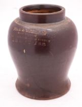 A 19th century Stoneware drug jar, stamped 'Pike & Eiliman Shop Fitters ',